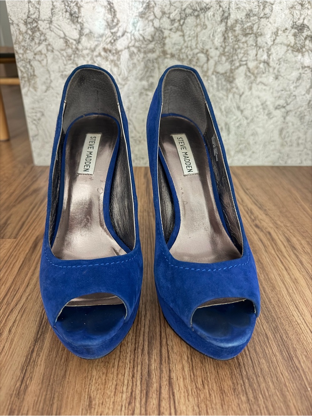 Steve Madden Blue Suede Peep-Toe Heels